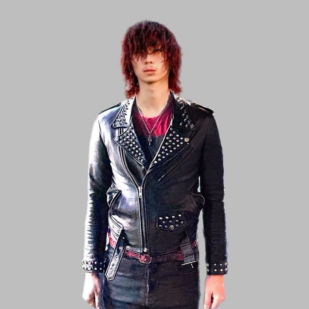 재팬 스터드 더블카라 카우레더 쟈켓