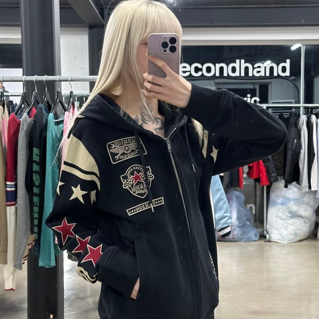 벤슨 레더 스타 패치 후드 집업