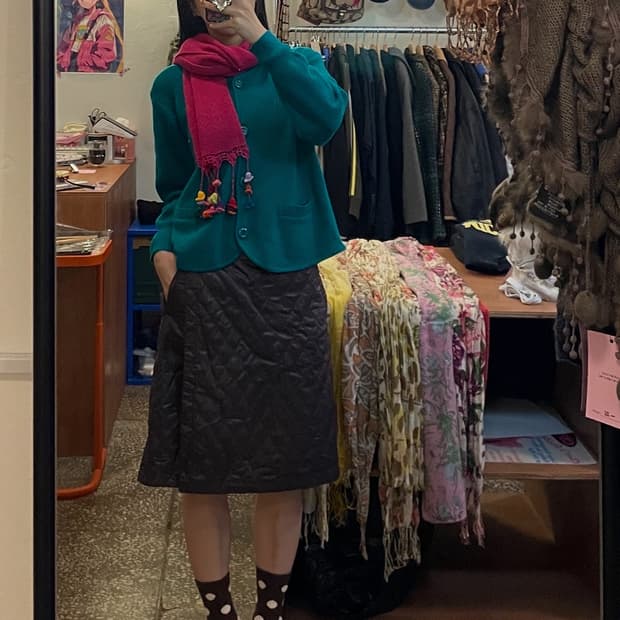 브라운 퀄티드 랩 스커트 [무배]