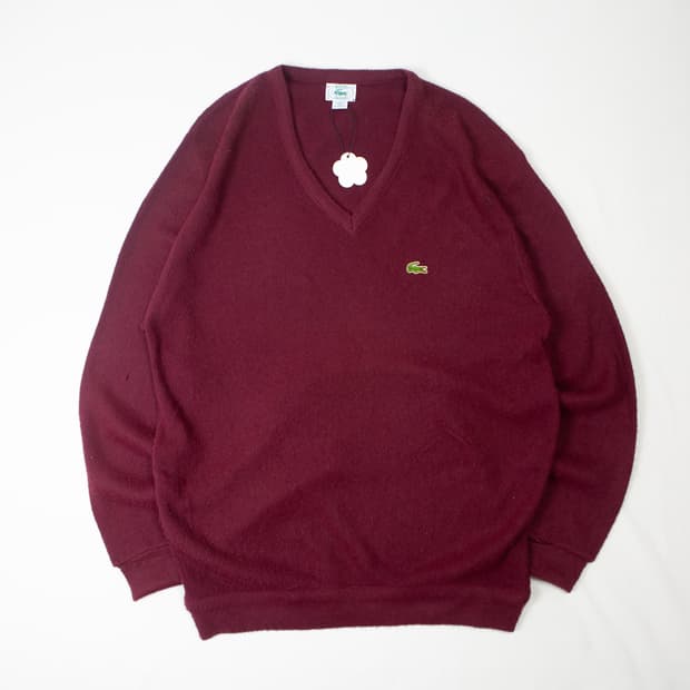 80s IZOD 라코스테 V 넥 니트 버건디