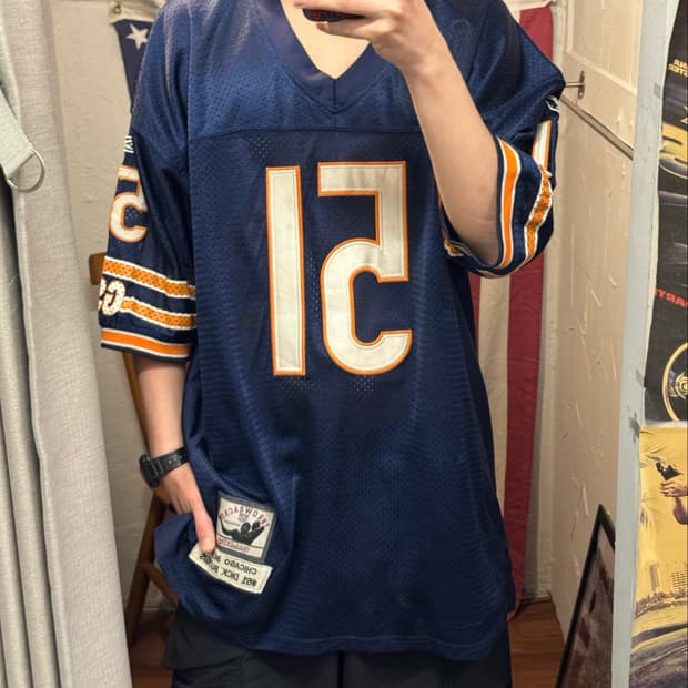 미첼앤네스 X NFL 시카고 베어스 반팔 저지 네이비
