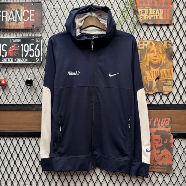 나이키 에어 후드 트랙 자켓 전면 스우시 로고 포인트 네이비 화이트