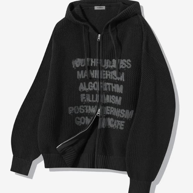 필루미네이트 스프레드 펀칭 니트 후드 집 업 블랙