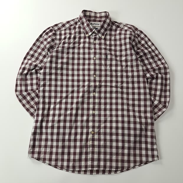 CK345 M 바버 테일러드핏 버건디 깅엄체크 셔츠 남방