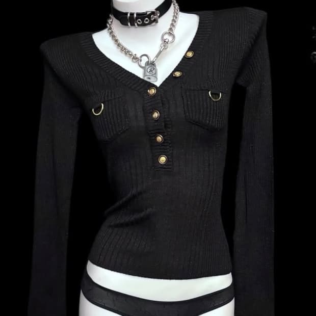 Gyaru Pearl Glitter Slim Fit Long Sleeve