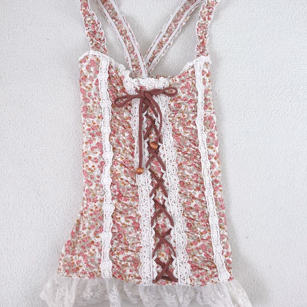 리즈리사 플로럴 레이스 홀터넥 나시 히메카지 히메갸루 라떼갸루