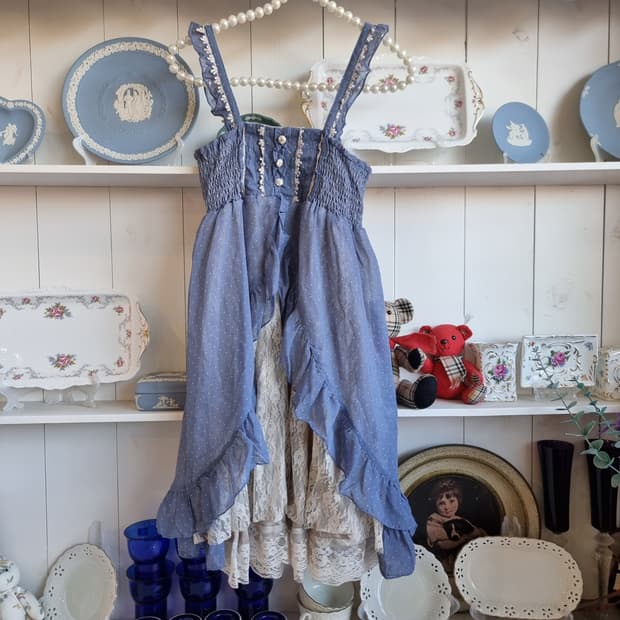 axes femme 도트 쉬폰 레이스 오버스커트 원피스