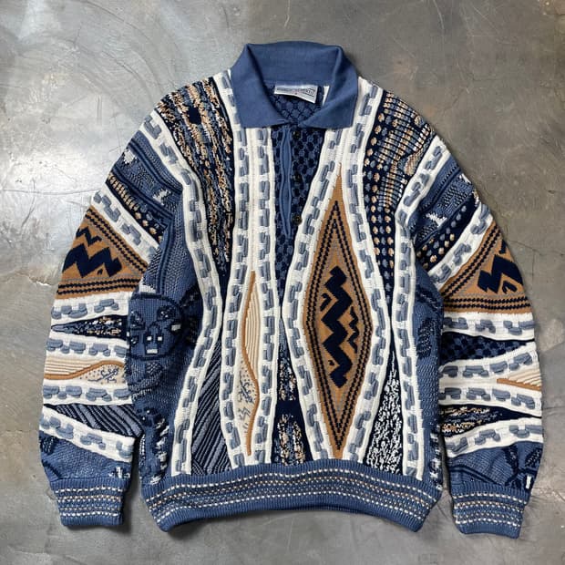 빈티지 카라넥 케이블니트