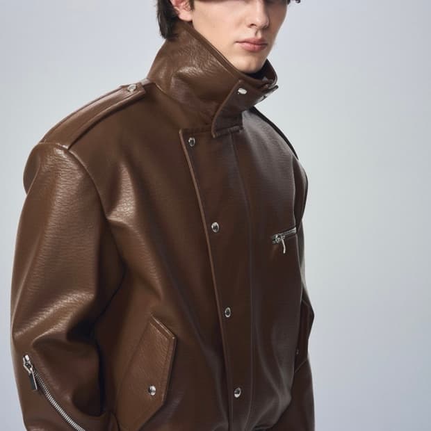 (95) SYSTEM 시스템옴므 파리컬렉션 레더 카라 집업