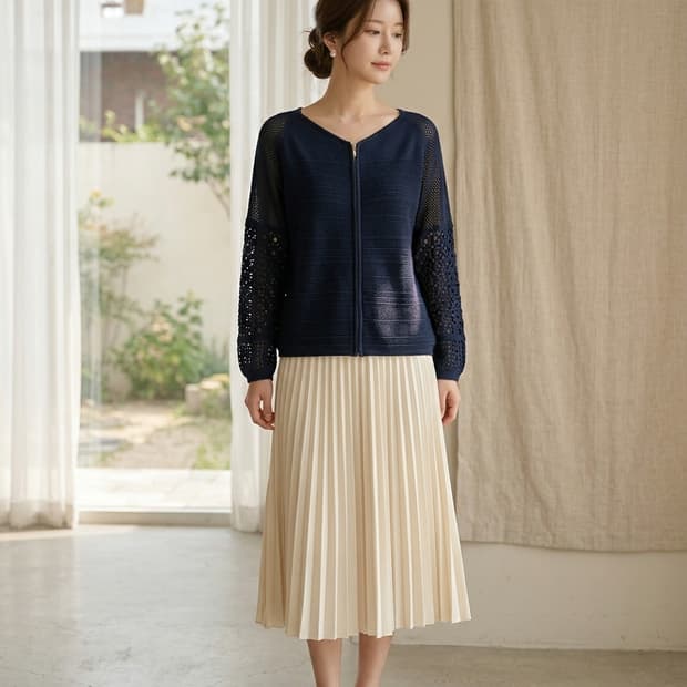 [무료배송] 올리브데올리브 네이비 펀칭 지퍼 가디건 M | 봄 간절기