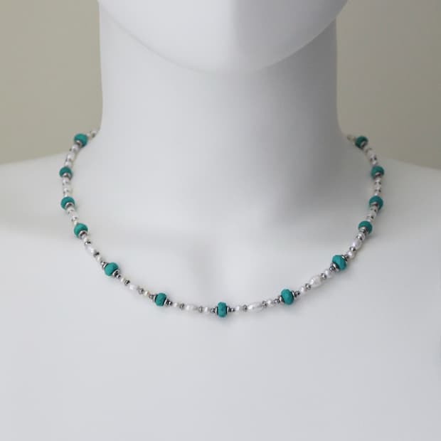 PIGMENT TealGreen Necklace 터키석 진주 원석목걸이