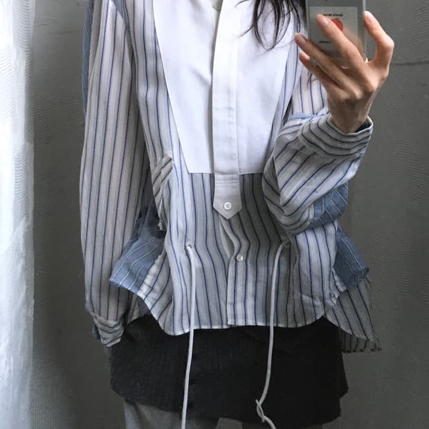 Sacai 사카이 스트라이프 언발란스 셔츠