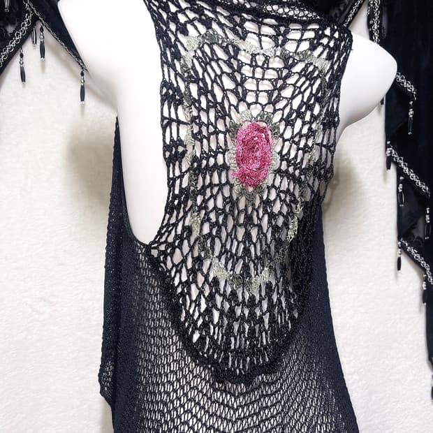 오리엔탈 페어리 모리 고딕 고스 펑크 뜨개 니트 플라워자수 로브 베스트