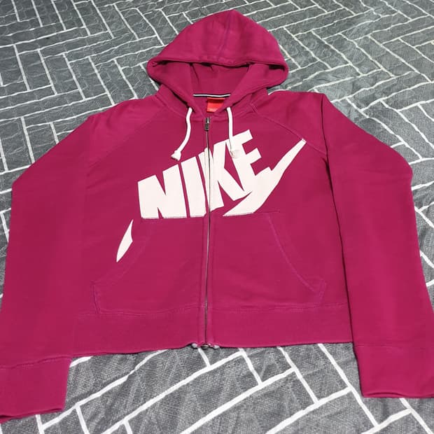 나이키 빈티지 올드스쿨 크롭 후드 짚업 버건디 (S)