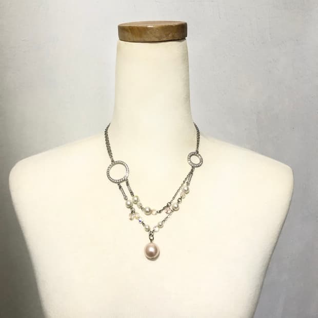 빈티지 핑크 실버 페어리 목걸이 오리엔탈 긱시크 하구미