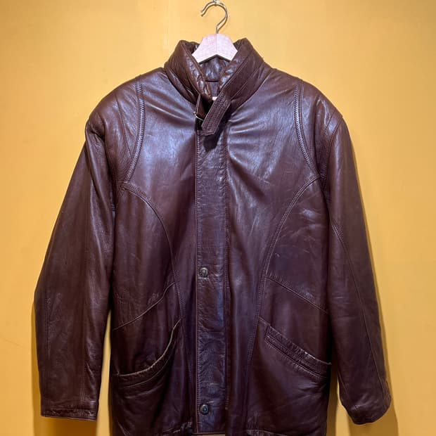 천연가죽 하이넥 레더 자켓 브라운