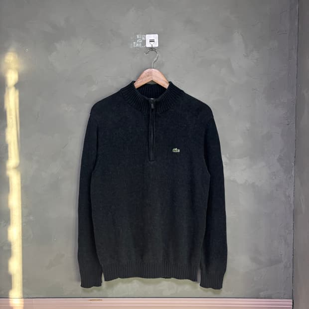 라코스테 울 혼방 니트 반집업 차콜 블랙