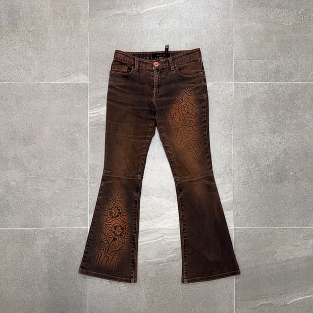Washing brown denim oriental rose 부츠컷팬츠
