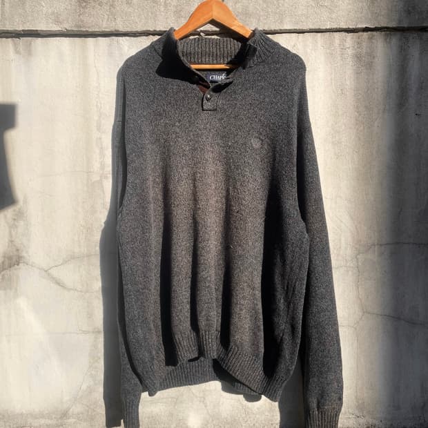 Polo Chaps gray henley neck knit