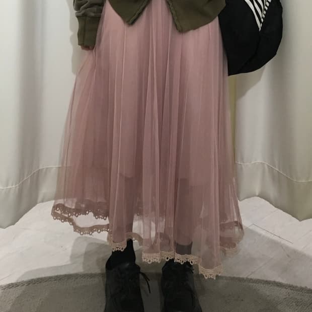 pink lace sheer tulle skirt