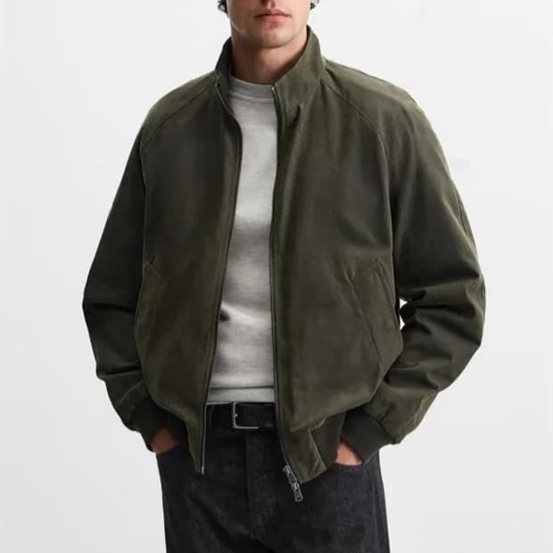 새제품M 자라  오일 빈티지워싱 블루종 점퍼 해링턴 바라쿠다 바버 올리브