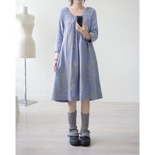 Soft dusty blue gathered tunic dress