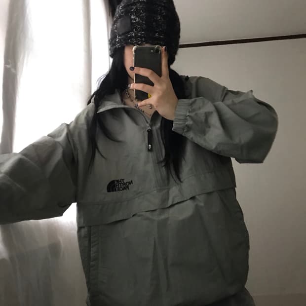 노페 카키 바람막이 고프코어 반집업