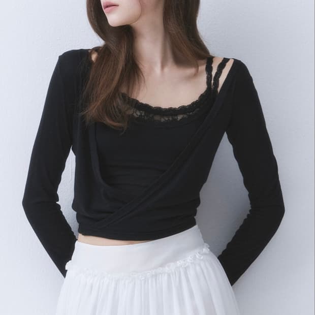 더티스 Airy 3 layer lace wrap top 블랙