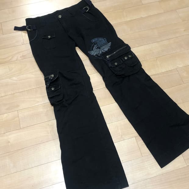 빈티지 세미 부츠컷 블랙 카고팬츠 y2k 00s 펑크