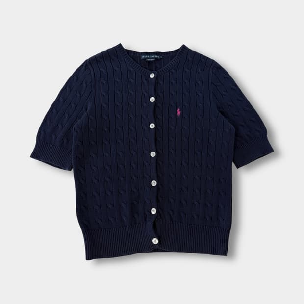 폴로 랄프로렌 루즈핏 딥네이비 코튼 케이블 숏슬리브 가디건
