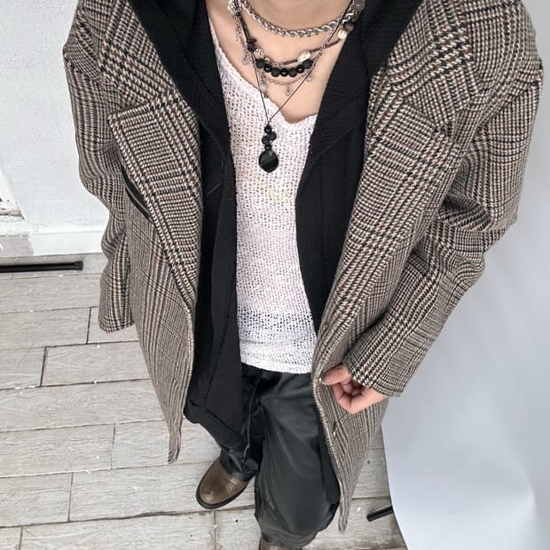 OY check pattern long coat