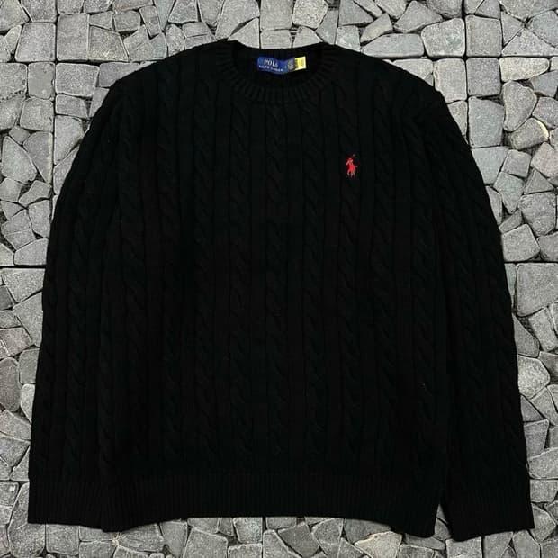폴로 피마코튼 케이블 니트 블랙 L