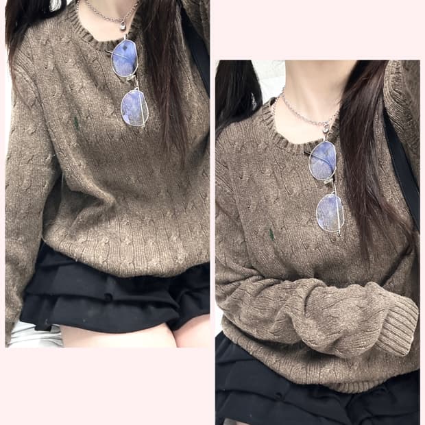 폴로 실크 브라운 케이블 니트