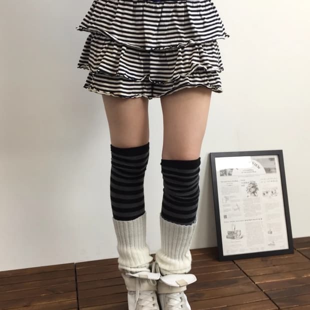 Blue Cross Striped Ruffle Skirt