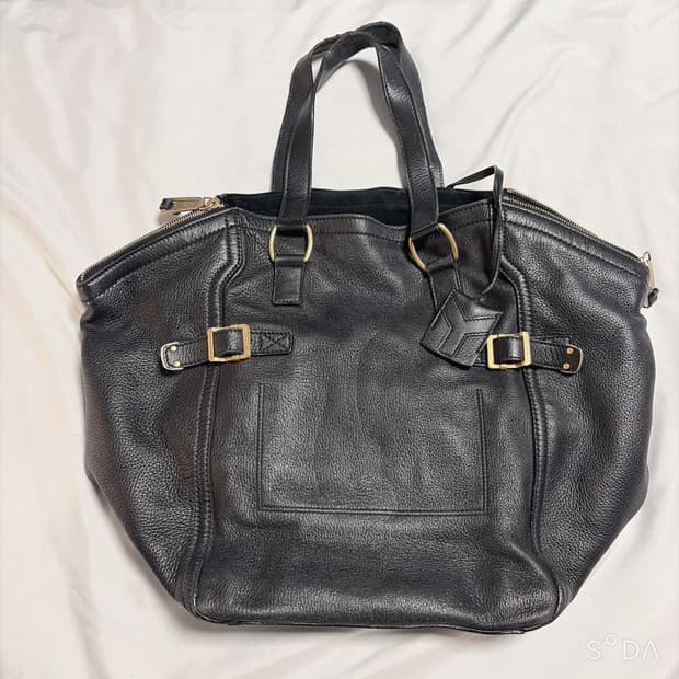 입생로랑 블랙 레더 토트백