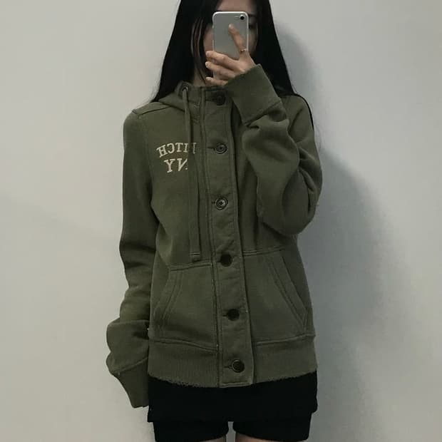 아베크롬비 y2k 와투케 카키 버튼 후드집업