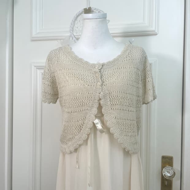 beige glitter mini crochet bolero