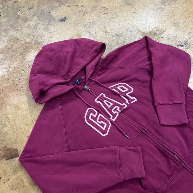 갭 퍼플 플럼 양털 후드집업 