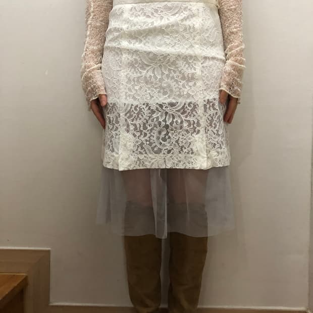 빈티지 화이트 레이스 프릴 스커트
