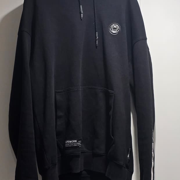 라이프워크 불독 가죽 실버 패치 데일리 머슬핏 후드티