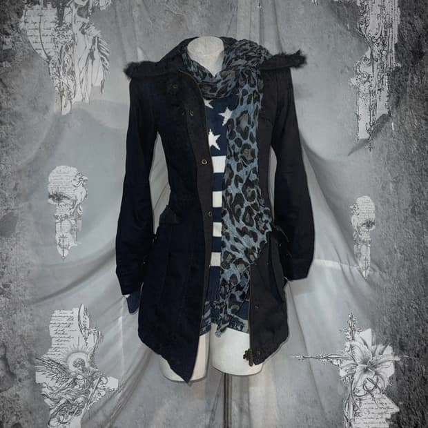 네이비 키치 펑투케 레오파드 코디세트 