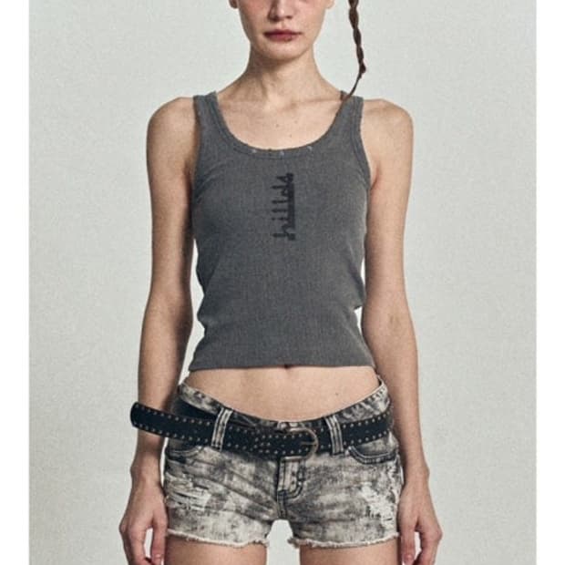 힐다 Washed Damaged Sleeveless Top