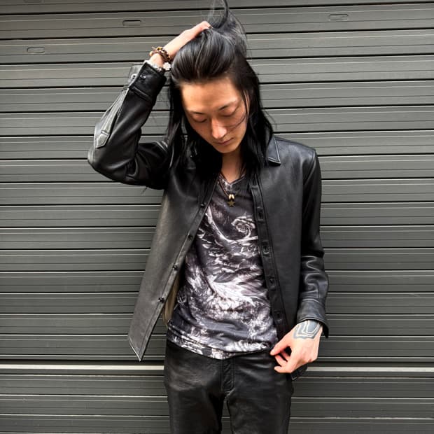 ABAHOUSE Goat Skin Leather Shirt Jacket