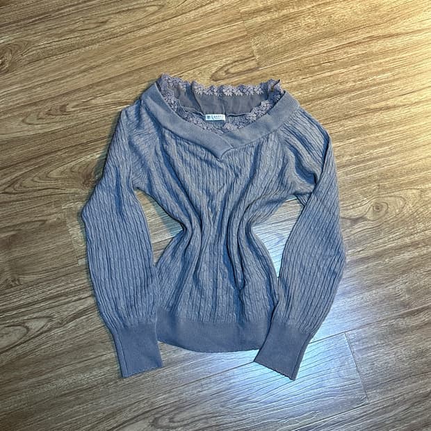 빈티지 엑시즈팜 레이스 니트 티셔츠 히메갸루 로걀 긱시크 라떼 고딕