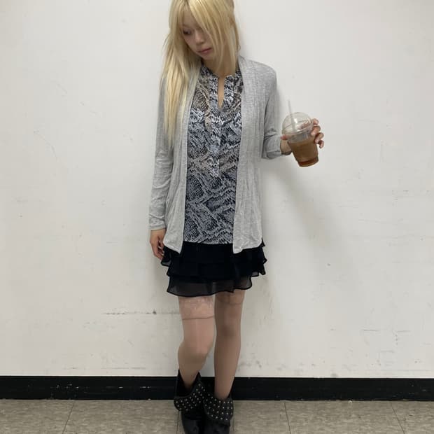 Soft Grey Draped Minimal Y2K Cardigan