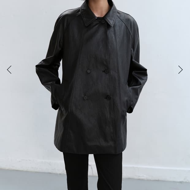 로우타이드- LEATHER DOUBLE HALF COAT [BLACK]