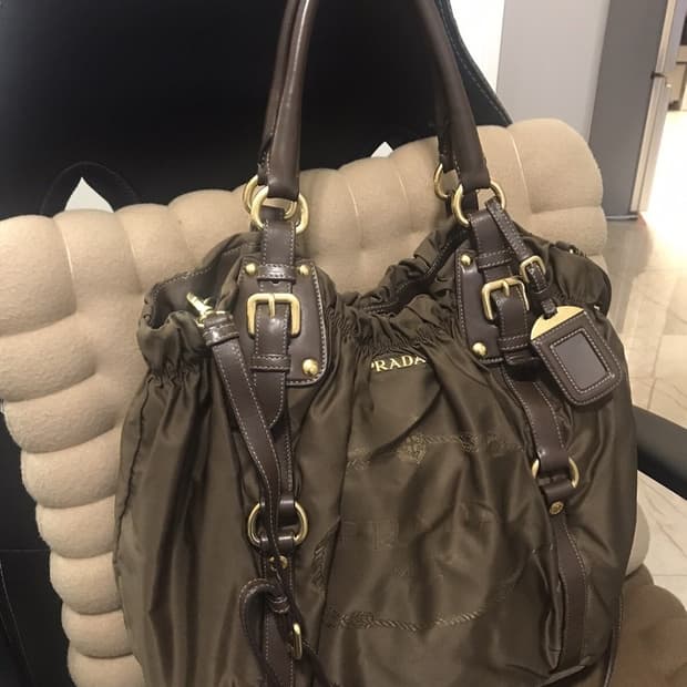 프라다 테수토 나일론 브라운 레더 트림 투웨이 핸드백, 숄더백