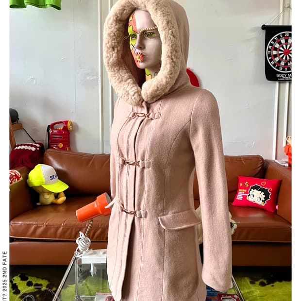 Rady レディ Pink Fur Hood Buckle Wool coat
