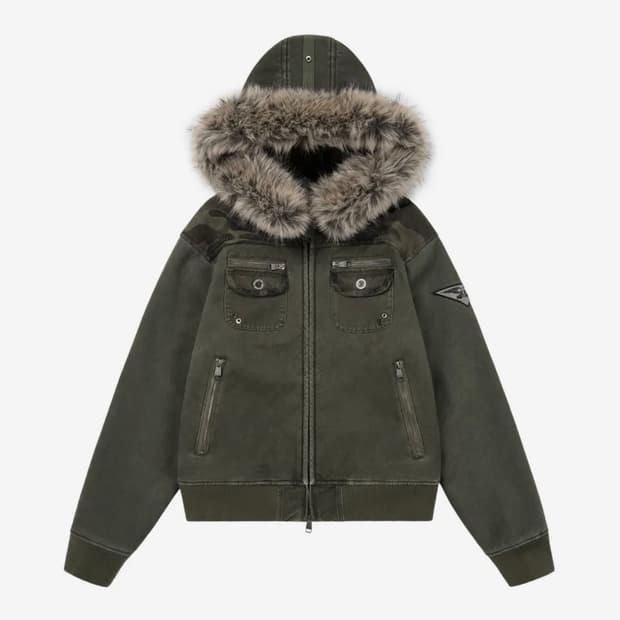 아캄 Fur Camo Contrast Jacket (Khaki)