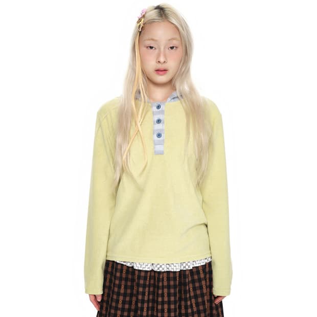 Youthbath 유쓰배쓰 Hooded Henley tee 후드 헨리티